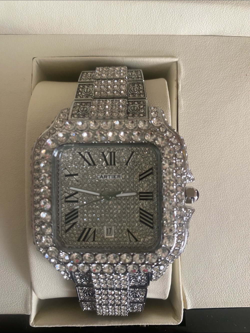 Cartier Silver Crystal-Embellished Women's Bracelet Watch
